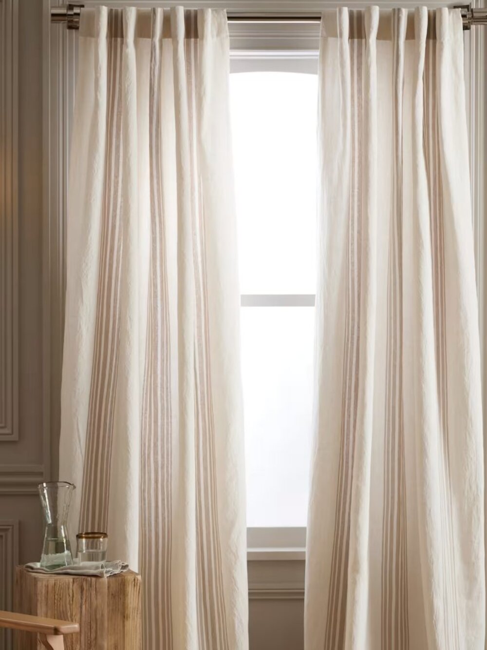 Quince Coastal Stripe Linen Cotton Curtain Panel Ivory Natural 48x108 NWOT